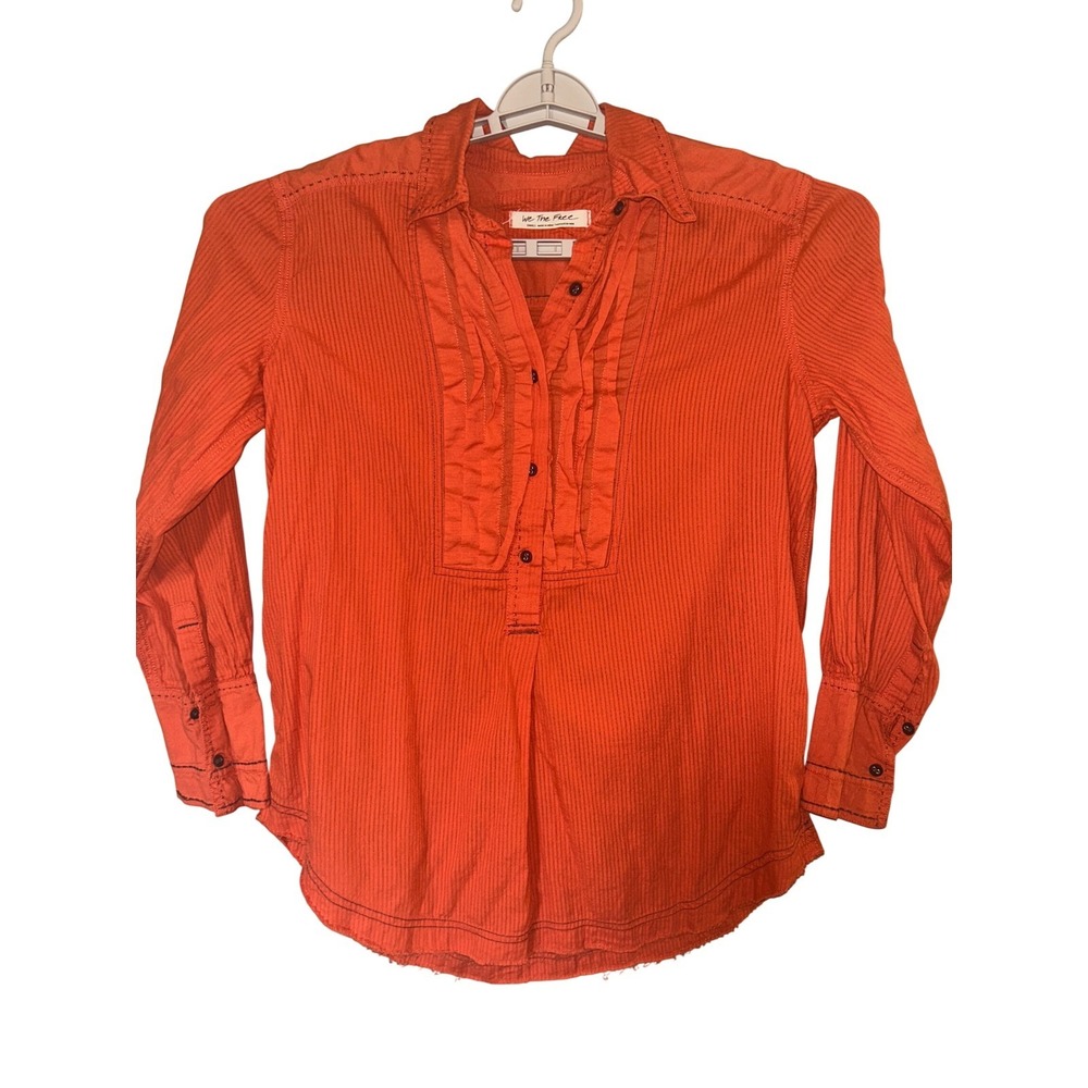 We The Free Blouse Women Size S Small Gorpcore Western Boho Pintuck Orange Top